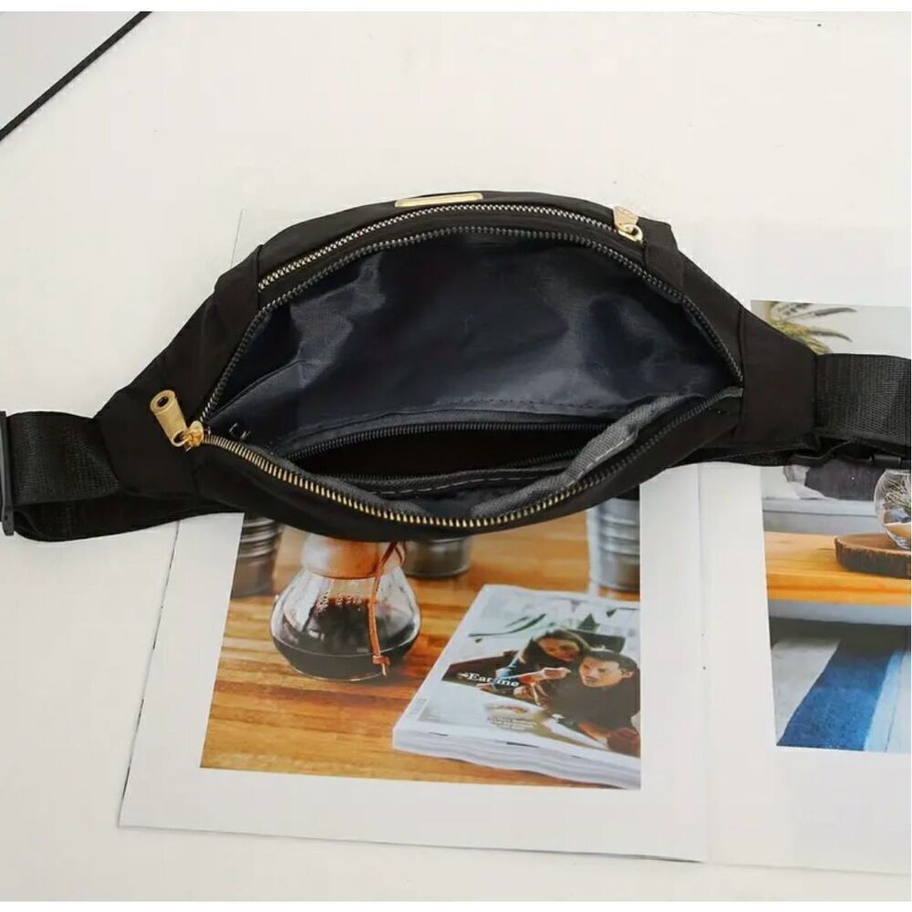 NWT Gorgeous Pink Nylon Sling Bag Fanny Pack with double gold zipper - Picture 5 of 12